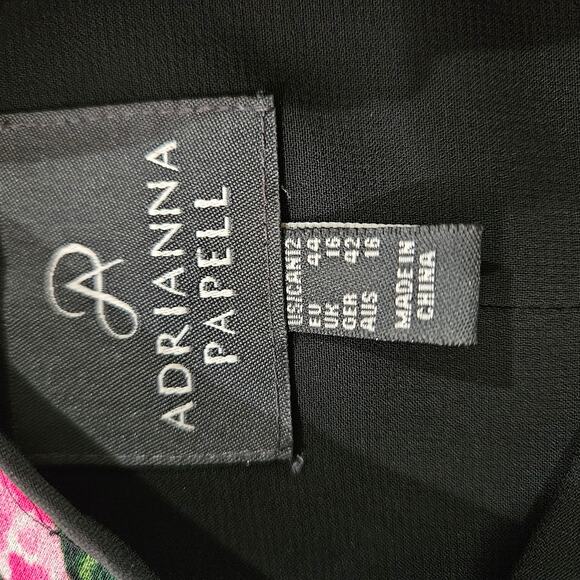 Adrianna Papell Black Striped Floral Pink & Green Fit and Flare Dress. Size 12 - Picture 8 of 9